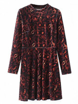 Burgundy Velvet Leopard Print Long Sleeve Mini Dress