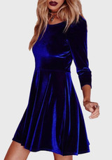 Blue Irregular Backless Round Neck Long Sleeve Mini Dress