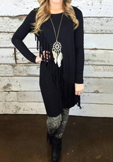 Black Tassel Round Neck Long Sleeve Casual Midi Dress Black Tassel Round Neck Long Sleeve Casual Midi Dress