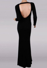 Black Irregular Round Neck Long Sleeve Maxi Dress