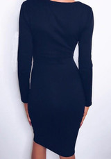 Black Cut Out V-neck Long Sleeve Fashion Midi Dress