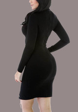 Black Cut Out Lace-up Front Slit Clubwear Party Long Sleeve Midi Dress