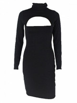 Black Cut Out Front Long Sleeve Bodycon Mini Dress