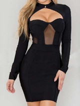 Black Cut Out Detail Long Sleeve Bodycon Mini Dress