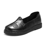 Casual Retro Handmade Pattern Slip On Leather Flat Shoes
