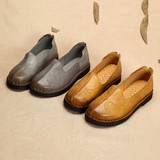 Casual Retro Handmade Pattern Slip On Leather Flat Shoes