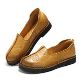 Casual Retro Handmade Pattern Slip On Leather Flat Shoes