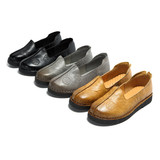 Casual Retro Handmade Pattern Slip On Leather Flat Shoes