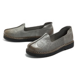 Casual Retro Handmade Pattern Slip On Leather Flat Shoes