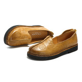 Casual Retro Handmade Pattern Slip On Leather Flat Shoes
