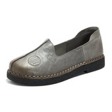 Casual Retro Handmade Pattern Slip On Leather Flat Shoes