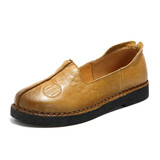 Casual Retro Handmade Pattern Slip On Leather Flat Shoes