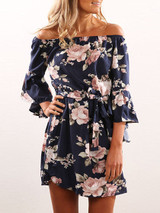 Casual Boho Off The Shoulder Floral Print Dress