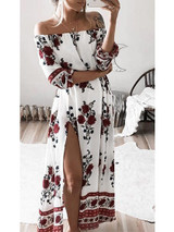 Casual Fashion Bateau Off Shoulder Floral Print Dress Casual Fashion Bateau Off Shoulder Floral Print Dress
