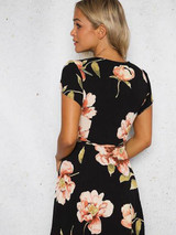 Cap-Sleeve V-Neck Floral-Print Mini Dress