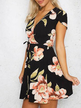Cap-Sleeve V-Neck Floral-Print Mini Dress