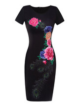 Casual Round Neck Floral Cotton Bodycon Dress