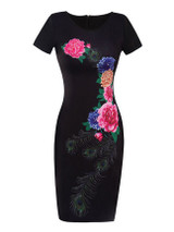 Casual Round Neck Floral Cotton Bodycon Dress