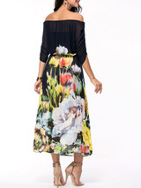 Casual Off Shoulder Floral Hollow Out Swing Maxi Dress