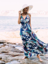 Floral Printed Spaghetti V-neck Beach Maxi Dress