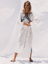 Pretty Bohemia Floral V Neck Half Sleeve Maxi Dress
