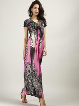 Beautiful Bohemia Floral Short Sleeve V Neck Maxi Dress