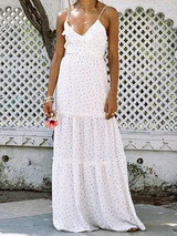 Pretty Polka-dot Bohemia Backless Floral V Neck Maxi Dress