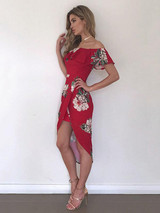 Pretty Cotton Floral Printed Ruffled Off Shoulder Midi Dress