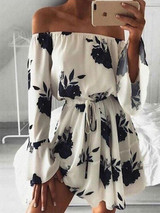 Floral Print Off-the-shoulder Ruffled Mini Dress