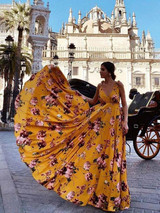Pretty Bohemia Floral V Neck Backless Maxi Dress