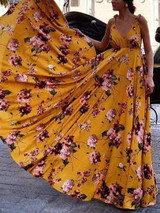 Pretty Bohemia Floral V Neck Backless Maxi Dress