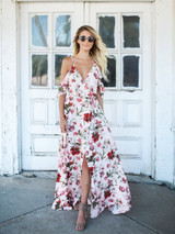 Floral Printed Spaghetti-neck V-neck Maxi Dress