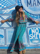 Beautiful Bohemia Floral V Neck Half Sleeve Front Split Maxi Dress