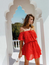 Fashion Floral Printed Off-the-shoulder Short Sleeves Mini Dress