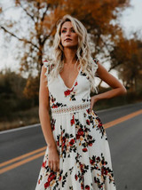 Bohemia Asymmetry Floral V Neck Backless Maxi Dress