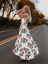 Bohemia Asymmetry Floral V Neck Backless Maxi Dress
