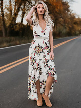 Bohemia Asymmetry Floral V Neck Backless Maxi Dress