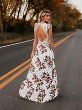 Bohemia Asymmetry Floral V Neck Backless Maxi Dress