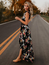 Bohemia Asymmetry Floral V Neck Backless Maxi Dress