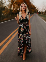 Bohemia Asymmetry Floral V Neck Backless Maxi Dress