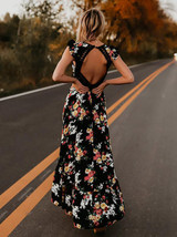 Bohemia Asymmetry Floral V Neck Backless Maxi Dress