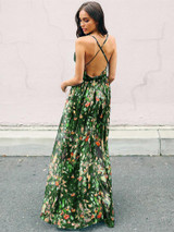 Bohemia Floral V Neck Backless Maxi Dress