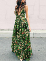 Bohemia Floral V Neck Backless Maxi Dress
