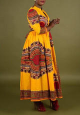 Yellow Floral Tribal Print Dashiki Bohemian Irregular Slits V-neck Boho Maxi Dress