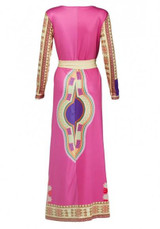Yellow-Red Tribal Floral Print Sashes Site Slit Bohemian Homecoming Maxi Dress