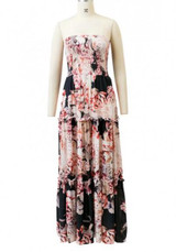 Multicolor Bohemian Floral Draped Off Shoulder Backless Ruffle Beach Party Maxi Dress