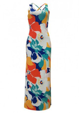 Orange Floral Cross Back Pleated Bodycon Beach Backless Clubwear Bohemian Maxi Dress