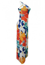 Orange Floral Cross Back Pleated Bodycon Beach Backless Clubwear Bohemian Maxi Dress