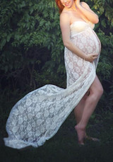 White Floral Lace Slit Bandeau Off Shoulder Maternity Babyshower Elegant Maxi Dress