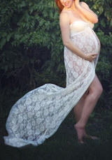White Floral Lace Slit Bandeau Off Shoulder Maternity Babyshower Elegant Maxi Dress